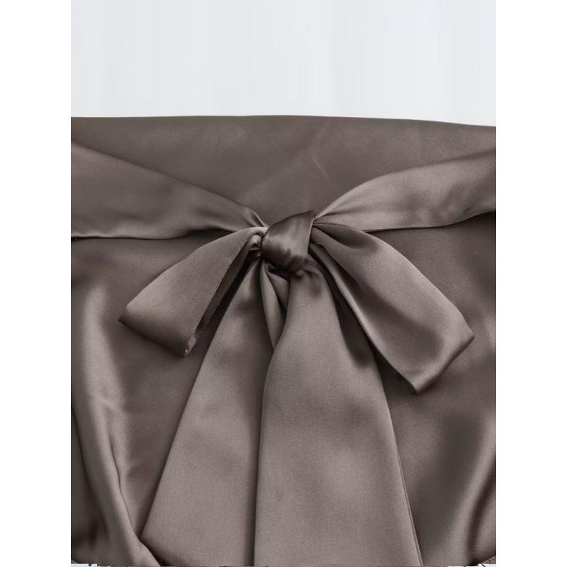 Kaslead New Arrival Women's Clothing Fashion Style Silk Satin Texture Hanging Collar Tops 8432331