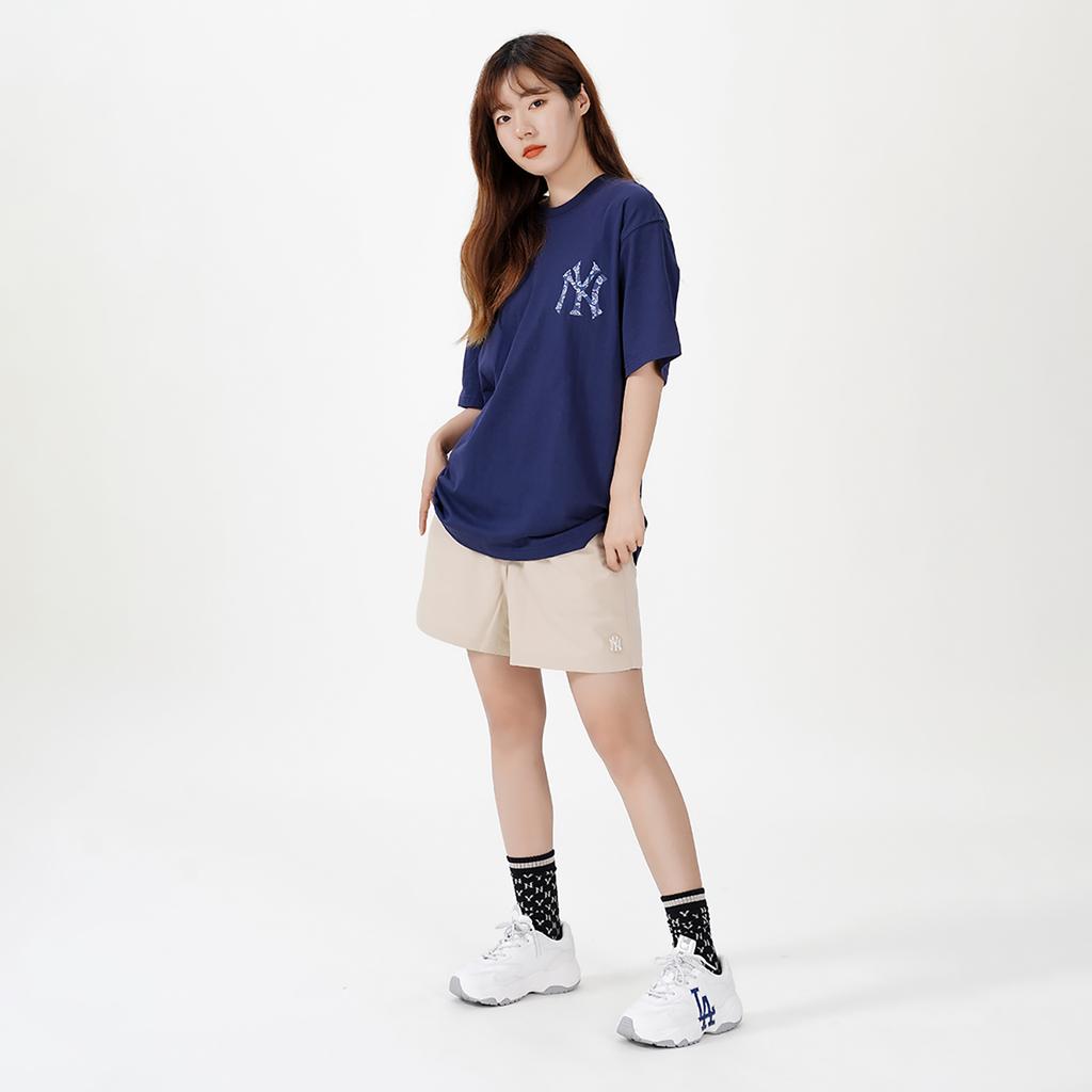 MLB Nautical Cashew Flower Solid Logo Printed Round Neck Short Sleeve T-Shirt Unisex T-Shirts Dark-Blue 3ATS53023-50NYD
