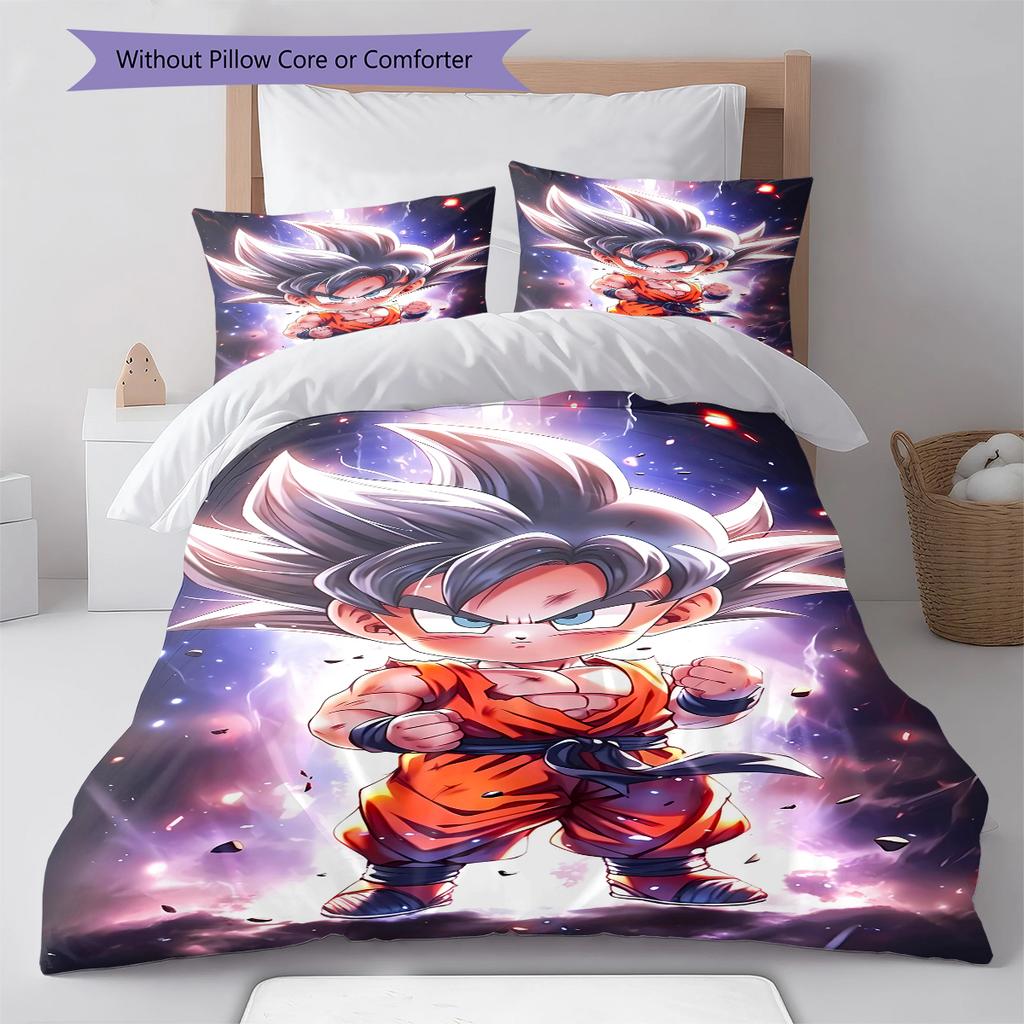 Son Goku Pattern Bedding,Quilt Set Quilt Cover Pillowcase Home Birthday Gift (1 * duvet cover + 2 * pillowcase, without core)