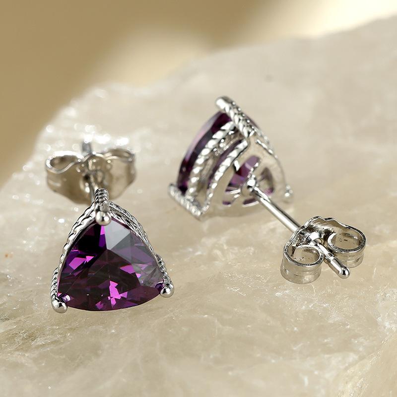 wih popular twist three-claw triangle purple diamond stud earrings women s retro versatile niche ear jewelry