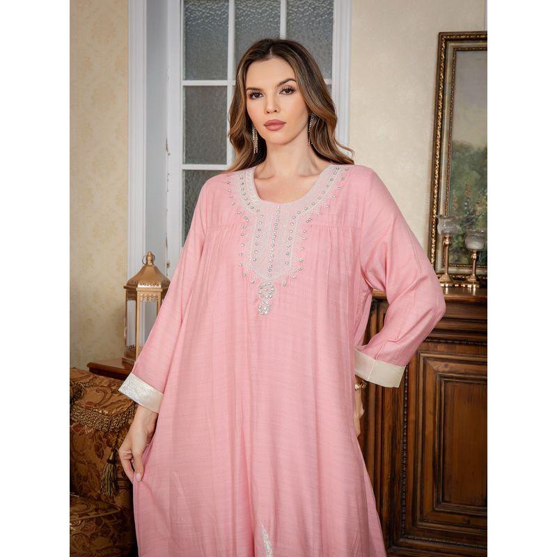 Arab Embroidered Belt Robe Middle East Dress Dubai Length Dress Dress Women clothes Hot Drilling Formal Dress Dress