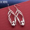925 Sterling Silver Fashion Gift Frosted Beads Pendant Pierced Earrings