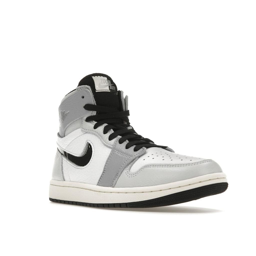 Air Jordan 1 High Zoom Comfort 2 Chrome Swoosh Women Sneakers Grey White Metallic-Silver FJ4652-100