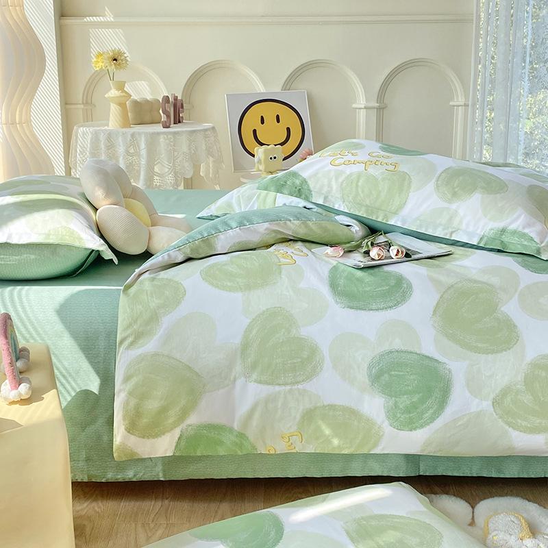 Μικρό Φρέσκο Βαμβακερό Καθαρό Βαμβάκι τεσσάρων τεμαχίων κοιτώνα Παπλωματοθήκη τριών τεμαχίων