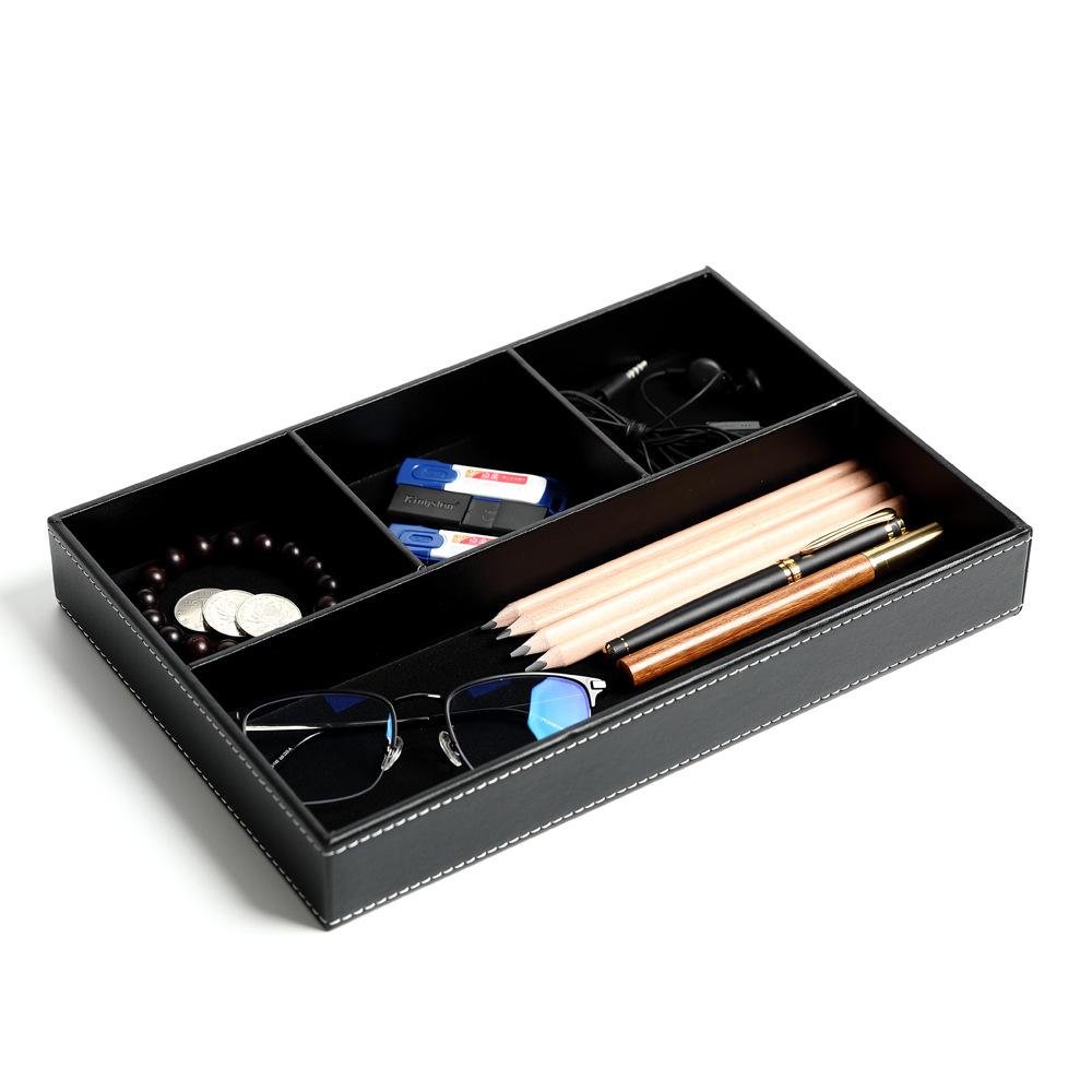 Storage Tray With 5 Compartments Durable Faux Leather Nightstand Organizer Tabletop Tray For Keys Pocket Glasses Stationery