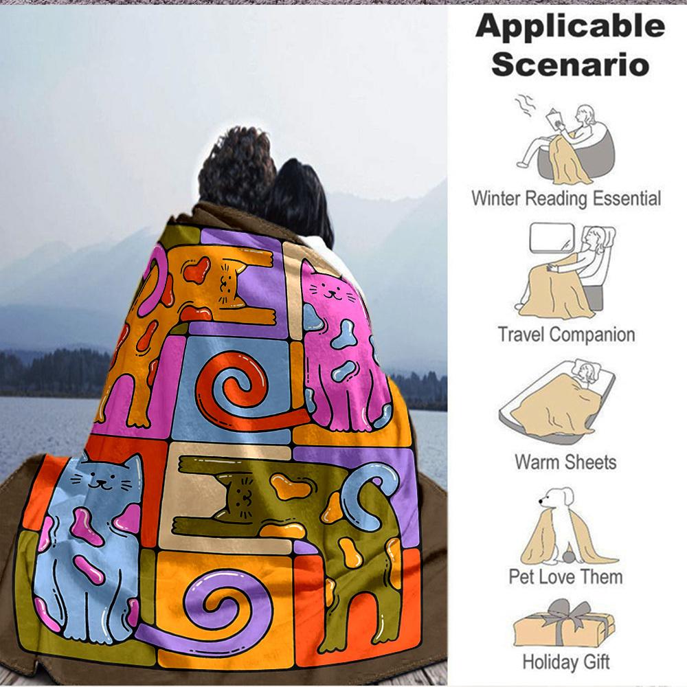 1pc Colorful Cats Blanket Lightweight Flannel Blanket Throw Blanket For Sofa, Bed, Travel, Camping, Livingroom, Office, Couch, Chair, And Bed yy251015