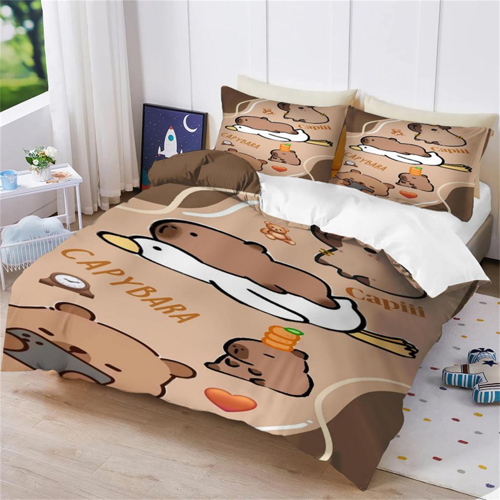 Capybara Duvet Cover Microfiber Bedding Set, Capybara Duvet Quilt Cover Pillowcases With Zip,Soft Duvet Cover Set for Men Woman