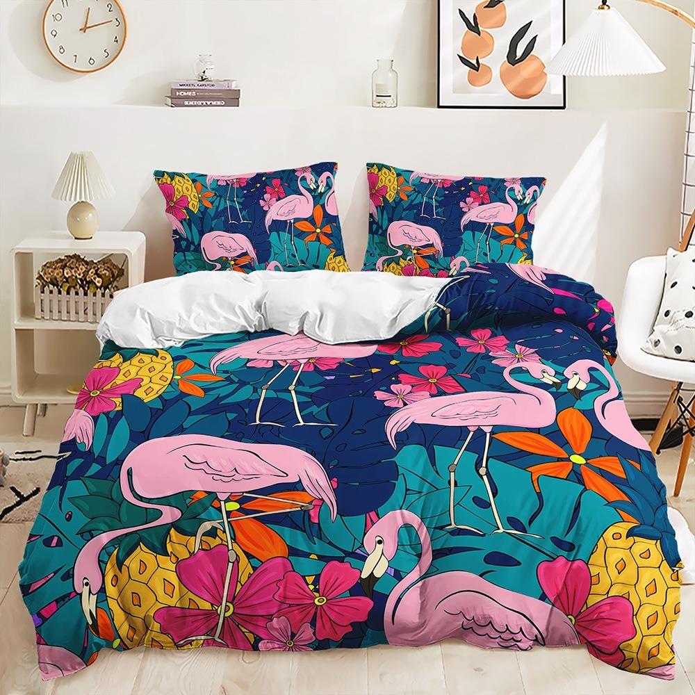 3D Flamingo Duvet Cover Full Size 2/3 Animal Pattern Bedding Set with Pillowcases for Teens and Boys 2/3 Polyester Duvet Cover