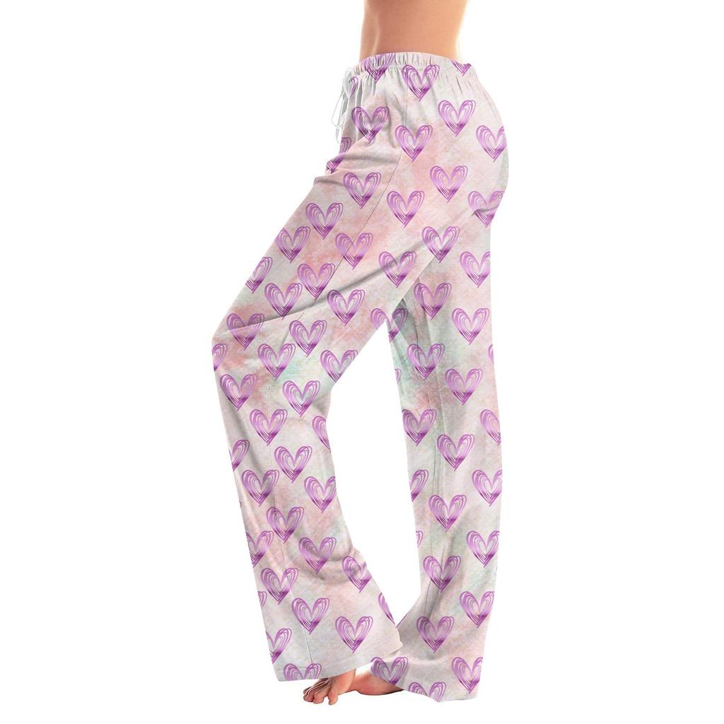 Womens Pajama Pants Sleepwear Casual Drawstring Elastic Waist Pants Comfy Straight Yoga Loose Trousers