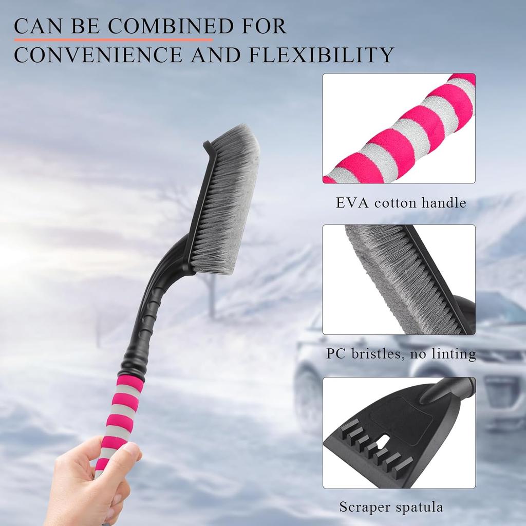 Car Snow Brush and Ice Scraper for Car Windshield, 26 Inch Handle Snow Scraper with Ergonomic Foam, 2-in-1 Detachable Scraper and Brush for Cars SUVs