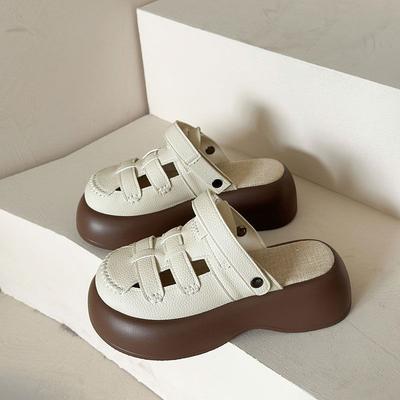 Two Wear Hollowed-out Bag Head Slippers Women's 2025 Summer New Hole Hole Mori Roman Shoes Platform Half Slippers Women's Outer Wear