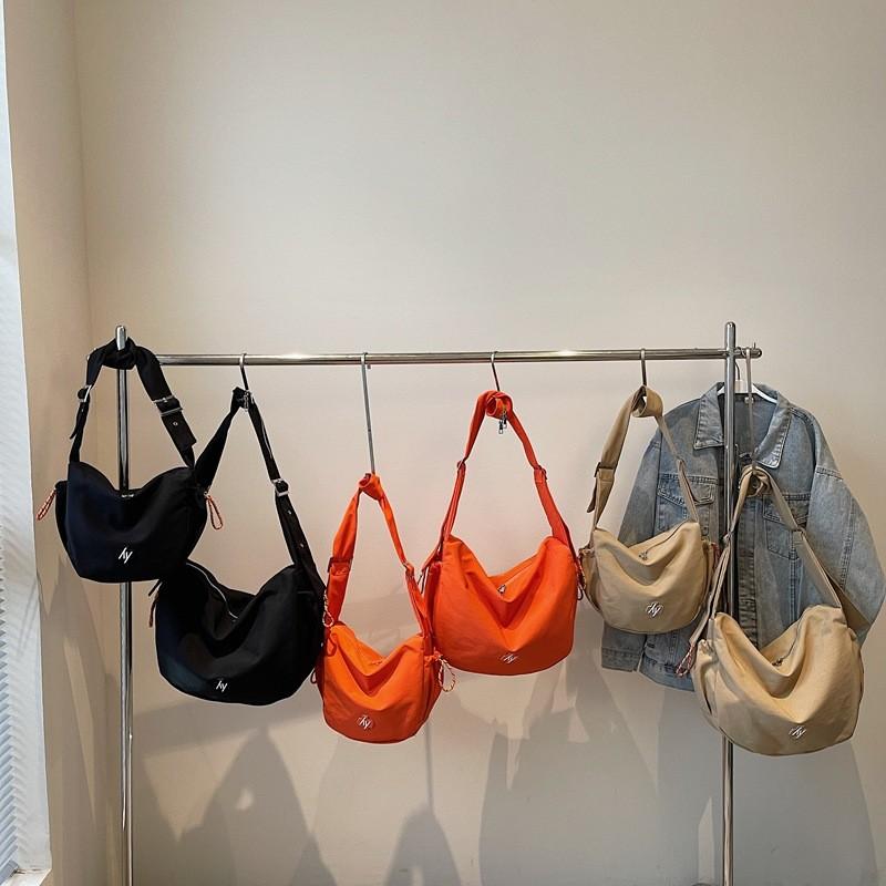 Urban Minimalist Nylon Crossbody Bag With Zipper Pockets For Daily Use