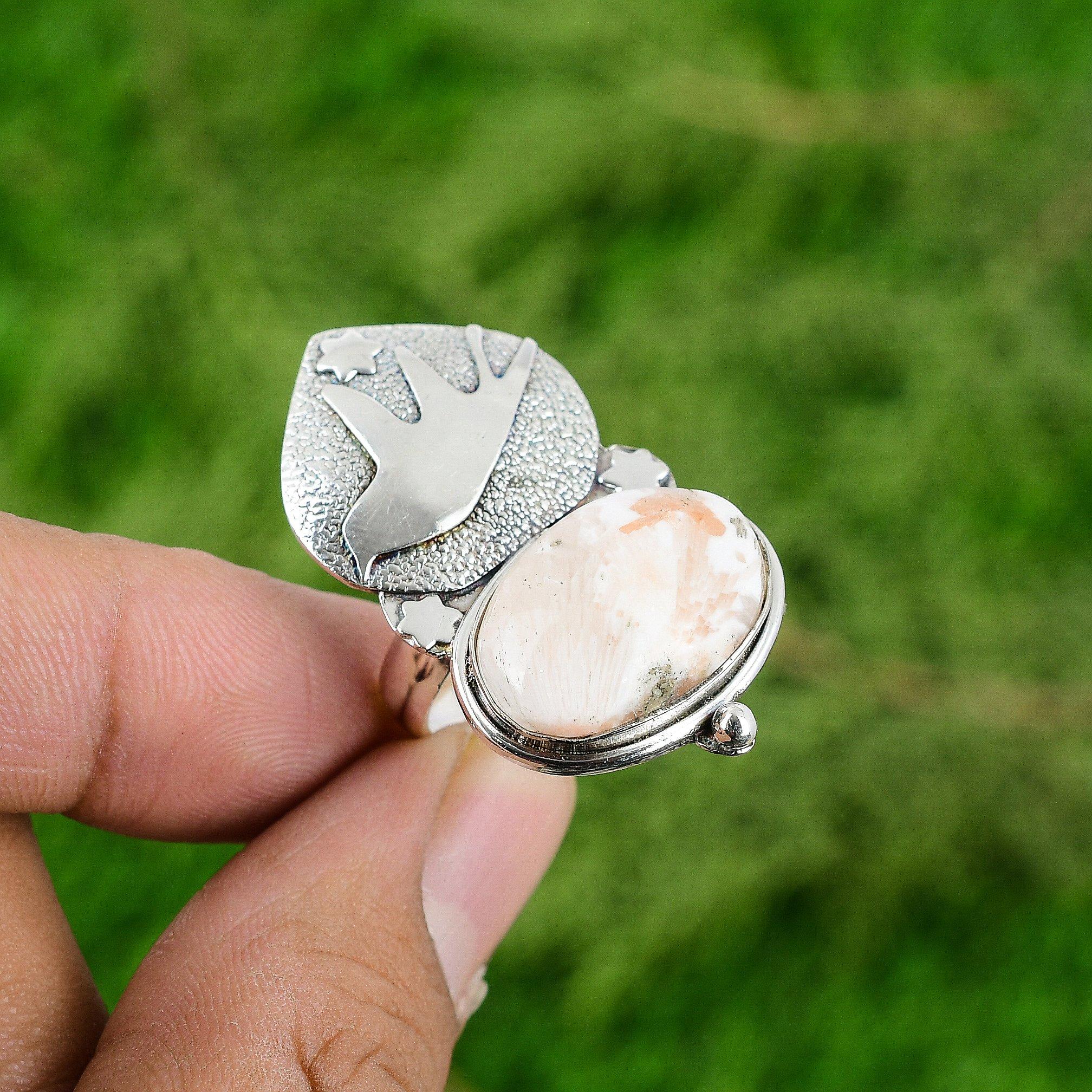 

Gift For Her Natural Scolecite Stackable Bird Adjustable Ring 925 Silver Adjustable