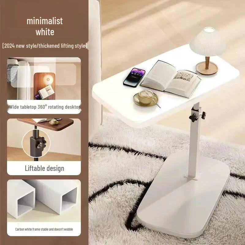 Reversible Bedside Table with Liftable Side, Sofa & Coffee Table, Bedroom & Living Room Computer Desk, All-in-One Table