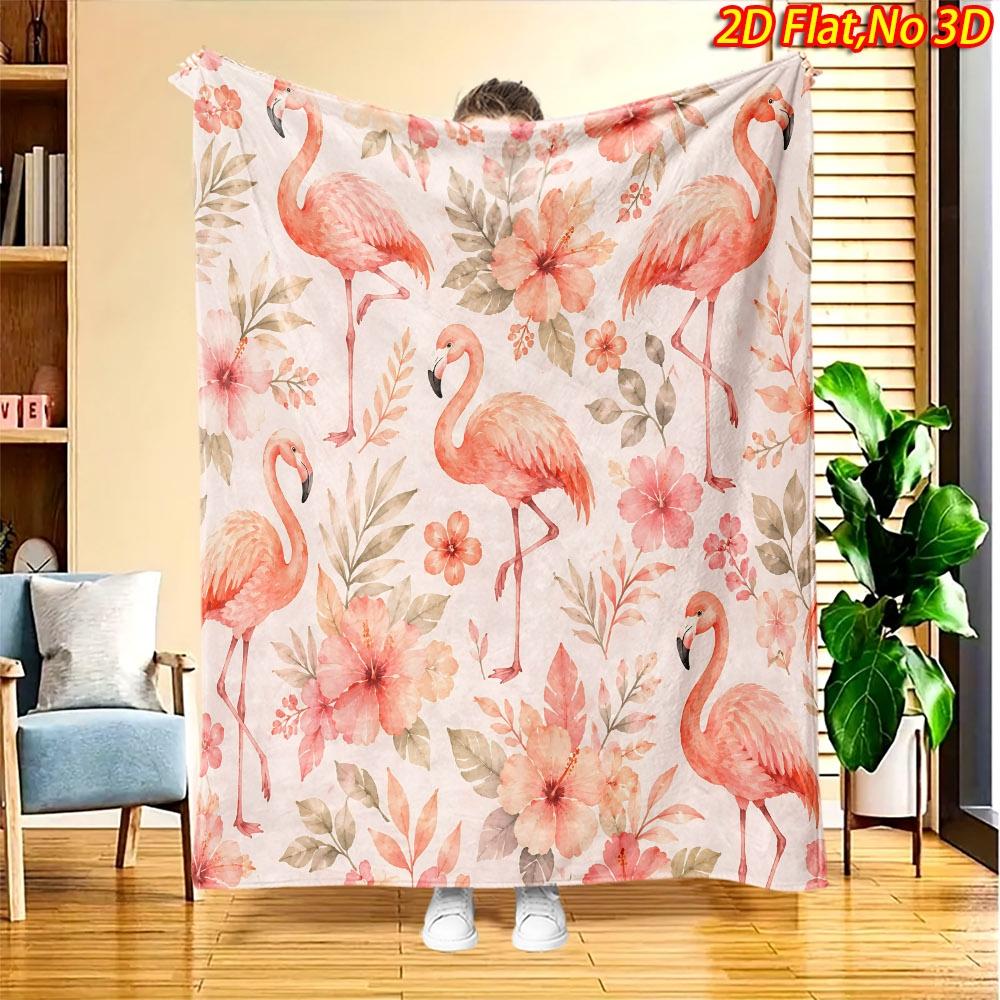 1 Stück 2D Flachdruck Frühling und Sommer Neuankunft Flamingo Florales Thema Digitaldruck Decke, Ganzjahresnutzung, Lässige Überwurfdecke, 100% Polyesterfaser Sof
