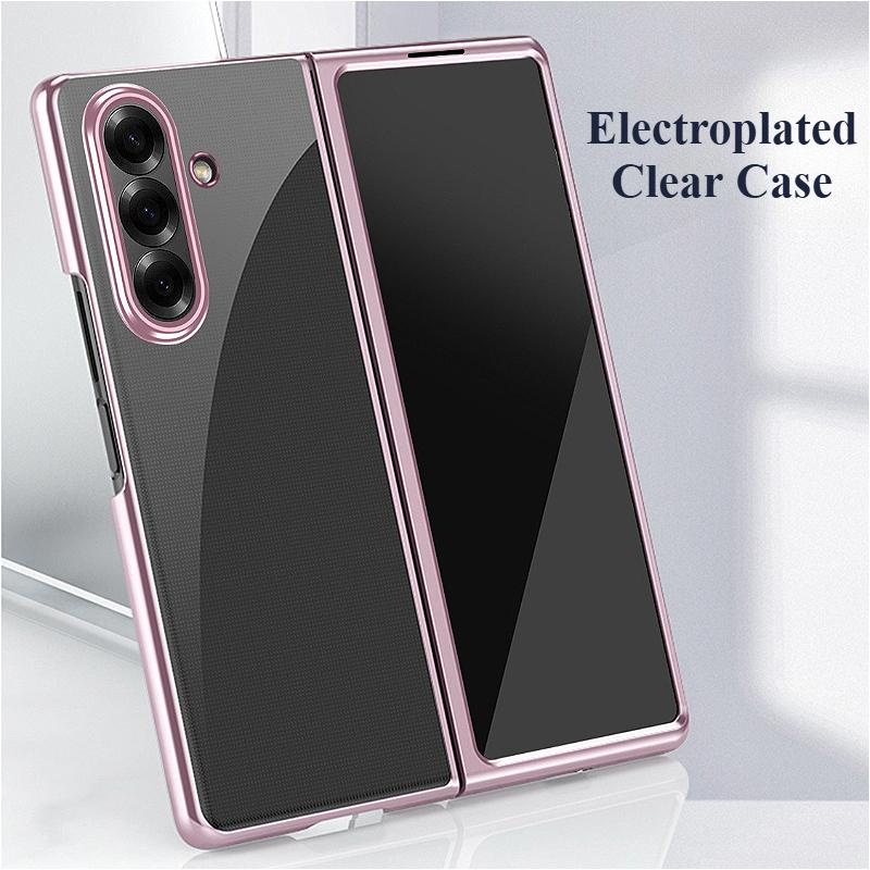 Electroplated Transparent Phone Case For Samsung Galaxy Z Fold 3 4 5 6 7 8 Ultra ZFold7 Fold6 5G 2-piece Set Plating Clear Cover