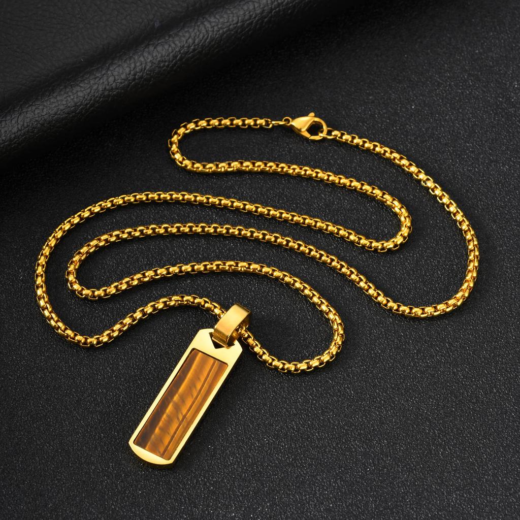 Vnox Vertical Bar Necklaces for Men Boys, Stainless Steel Rectangle Pendant, Gold Color Box Chain Trendy Necklace Jewelry Gifts