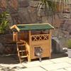 Cat House Outdoor W/ Balcony Stairs Roof, 77 X 50 X 73 Cm, Natural Wood Finish