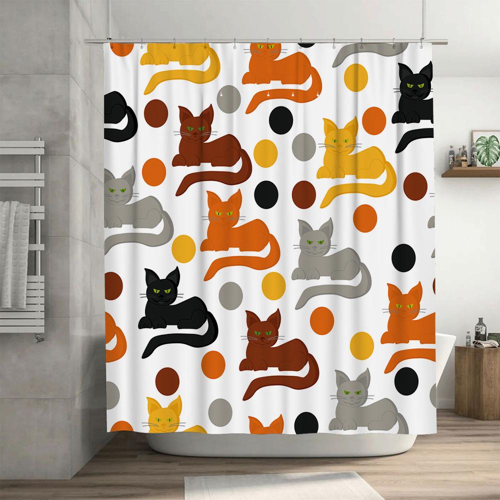 Bathroom Curtain Cats Print Shower Curtain Waterproof Home Decor Polyester Fabric Size Customizable Perfect Gift For Cat Lovers