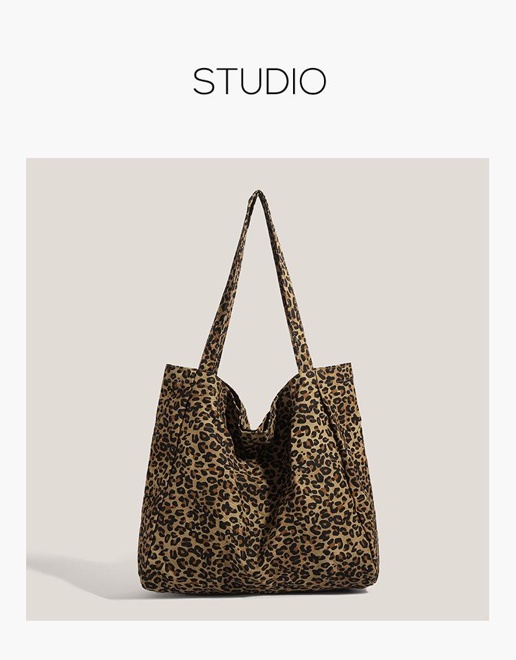 Leopard Print Canvas Shoulder Bag for Women - 2025 Trendy Large Capacity Tote