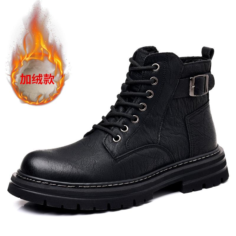 Martin boots men's autumn and winter warm British style retro men's velvet men's leather shoes high-top tooling boots 2025