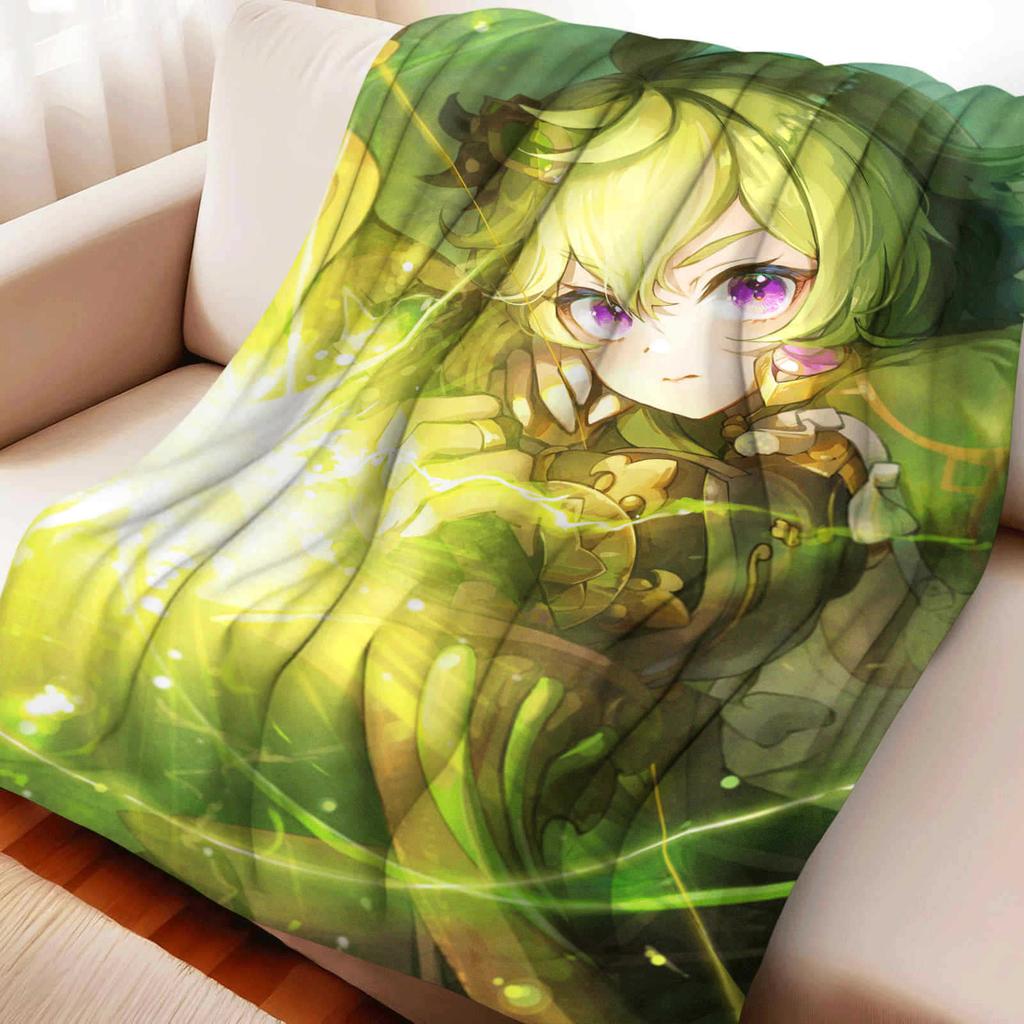 Cartoon Genshin Impact Collei Flannel Blanket Cover Warmth Soft Anime Blanket Multifunctional Decor Home Universal Blankets