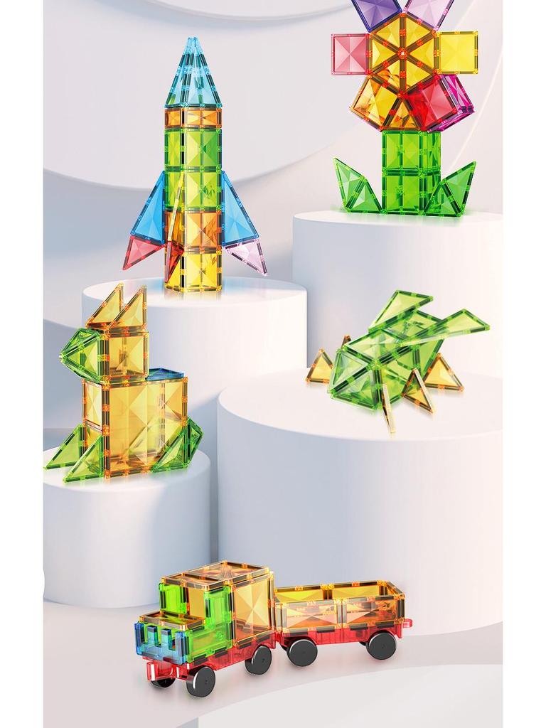 Stained Glass Magnetic Building Blocks Set - 100-Piece Educational Toy for Kids
