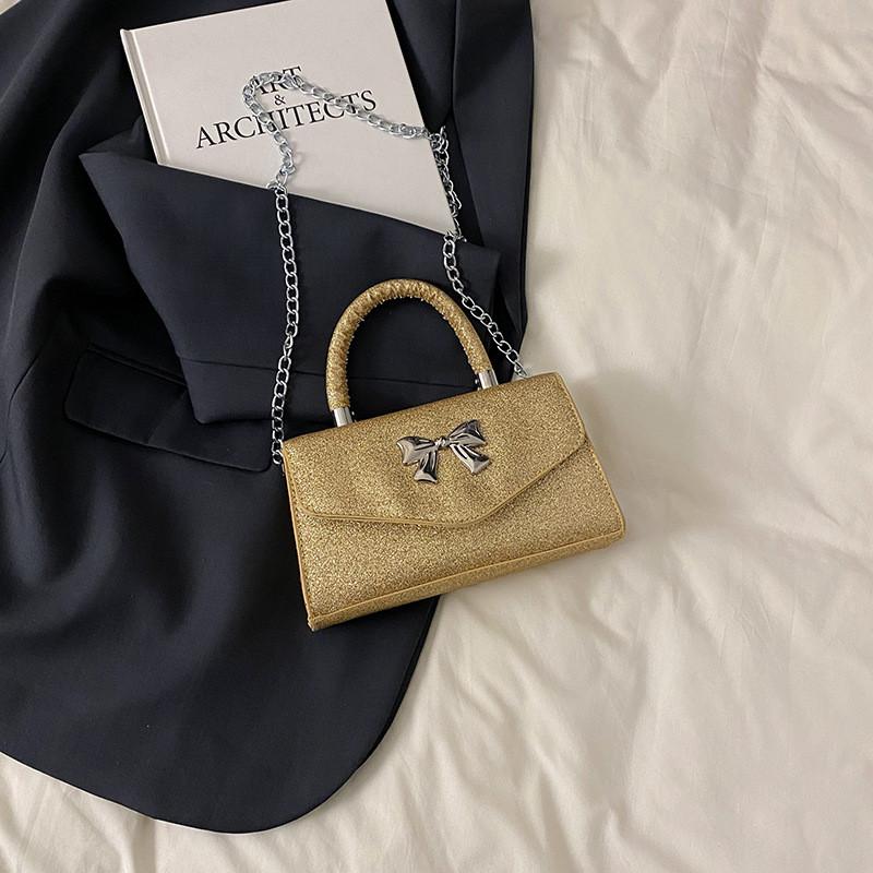 Gentle And Fashionable Bow And Shiny Single Shoulder Chain Bag For Daily Outings