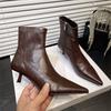 French Side Zipper Cat Heel Pointed Short Boots Autumn Winter Fashion Soft Leather Thin Heel Temperament Thin Boots