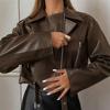 Cross-border Wholesale European and American Style Short PU Leather Jacket for Women, Motorcycle Jacket, Slim Fit, High-end Black Jacket, Trendy Insta
