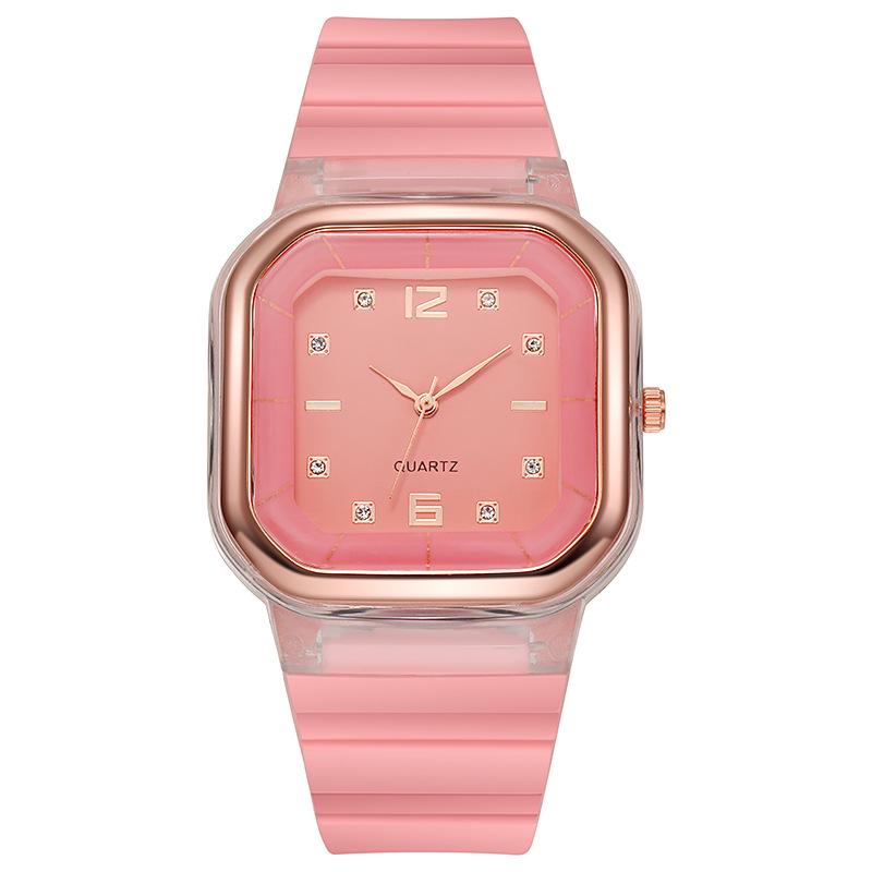 Spring/Summer Women's Square Silicone Watch - Fashionable Student Style with Diamond Accents