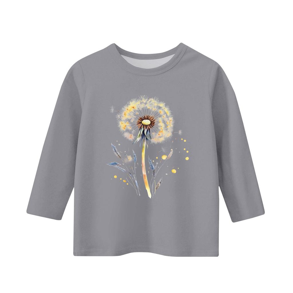 Children's 3/4 Sleeve Round Neck Flowers Print Casual Top