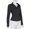 Fashion Chic Black Stripe Women Blouse Slim Long Sleeve Shirt Top Buttons-Up Casual Y2K Cardigan Retro