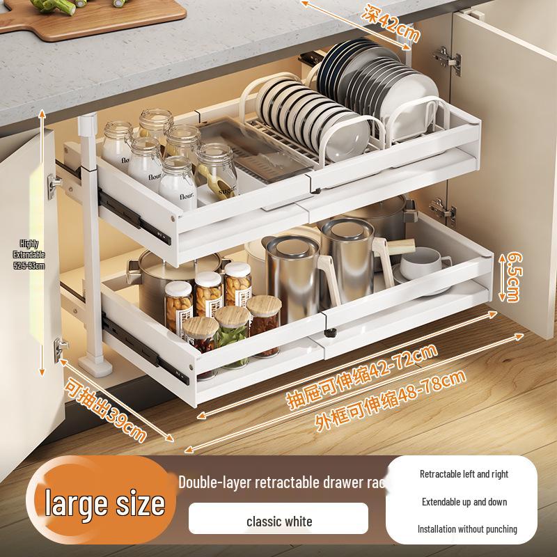 Punch-Free Under-Mount Kitchen Cabinet Pull-Out Dish & Bowl Storage Rack