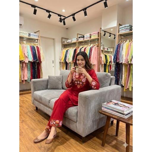 

Women Office Party Wear Cotton Kurta Cord Set Bollywood Designer Kurti Pant Set L-40