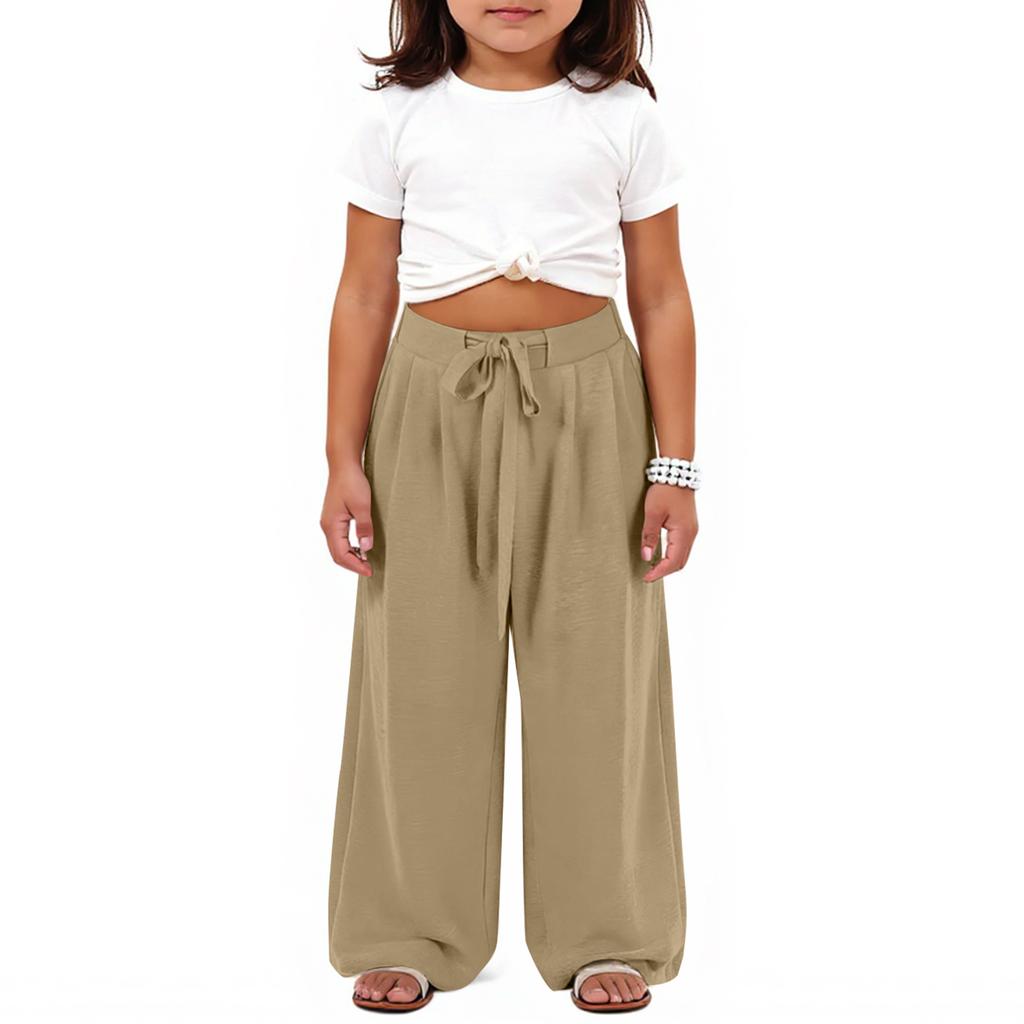 Fashionable Children's Cotton And Linen Belt Children's Wide-leg Trousers Casual Pants