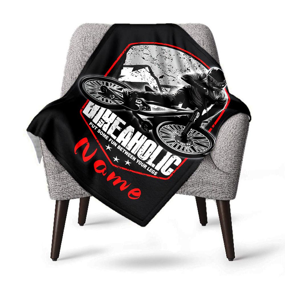 Bikeaholic Mountain Biking Theme Home Customize Your Name Blankets Comfortable Soft Lightweight Allseason Multipurpose Blanket For Picnics Sofas