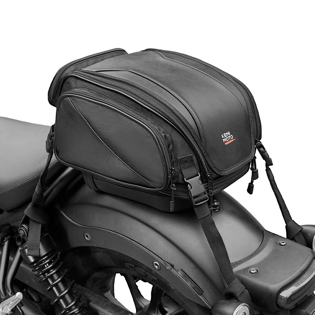 KEMIMOTO Motocyklowe Siedzisko Wodoodporne i z Deszczowym Tyłem z Bagażem Siedzisko Kempingowe Uniwersalne Motocyklowe Kompatybilne z Większością Ninja Czarna Torba,