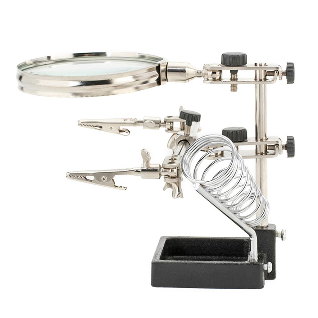 Soldering Iron Station Stand with Welding Magnifying Glass Clip Clamp Third Hand Desktop Magnifier Soldering Repair Tool