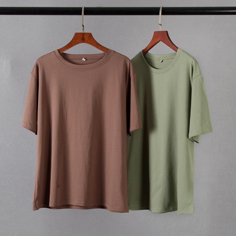 Hirsionsan 100% bomull Oversized T-skjorte kvinner Harajuku Basic løse kortermede t-skjorter Myke kvinnelige solide topper Khaki sommergenser