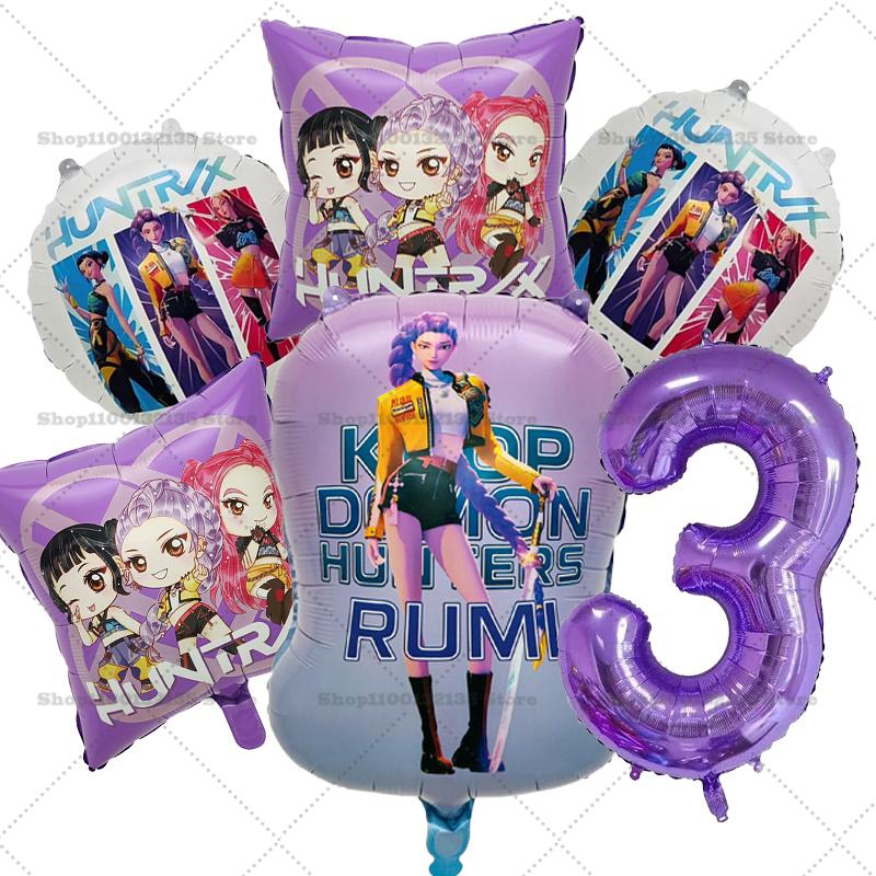 Kpop Demon Hunters Girl Birthday Balloons Decoration RUMI ZOEY MIRA Number Round Balloons Set Party Supplies Baby Shower Gift