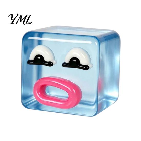 TPR Clear Cube Toy Cartoon Expression Stress Toy, Anxiety Relief Sausage Lip Squeeze Sensory for Relaxation