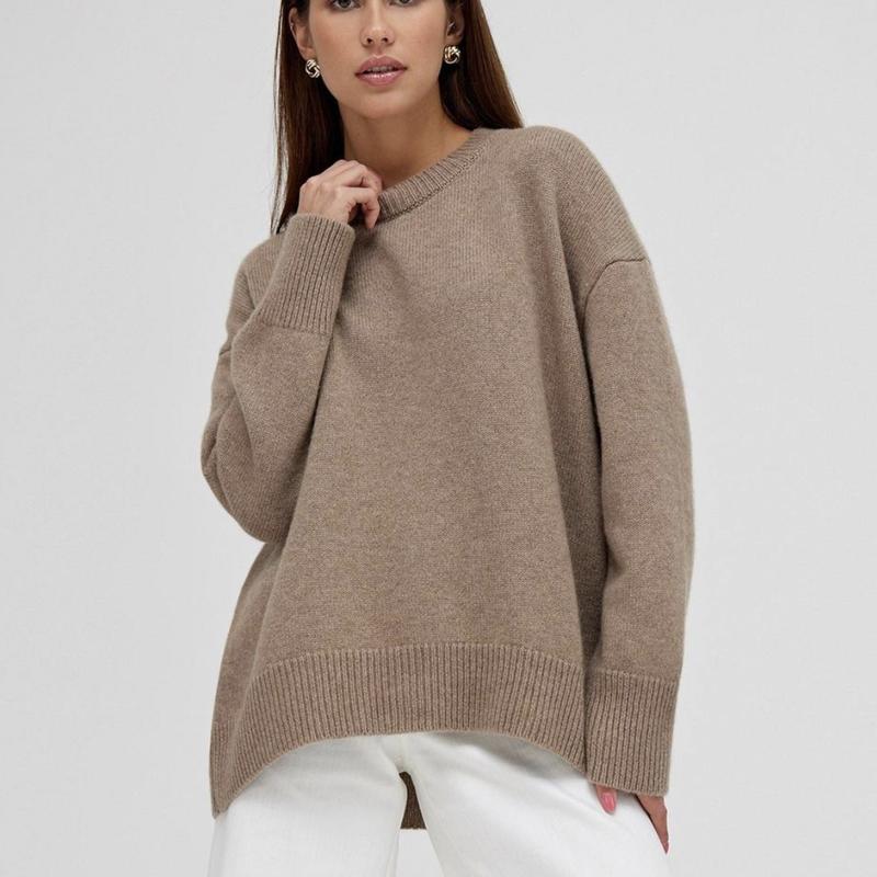 Oversized Autumn Winter Solid Color Round Neck Sweater for Women Basic Knitted Pullover Chic Soft Loose Casual Female Jumper