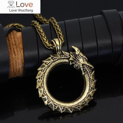 Asla Solmayan Erkek Paslanmaz Çelik Viking Kendini Yiyen Ouroboros Valknut Muska Ejderha Kolye Viking Ahşap Kutulu