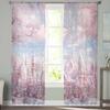 Christmas Snow Scene Pink Curtains For Living Room Bedroom Home Decoration Window Voile Tulle Curtain Drapes