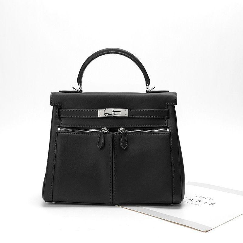 Yijinyuan 2024 New Insert Bag Plain Leather High-grade Fashionable Genuine Kelli Handbag Shoulder