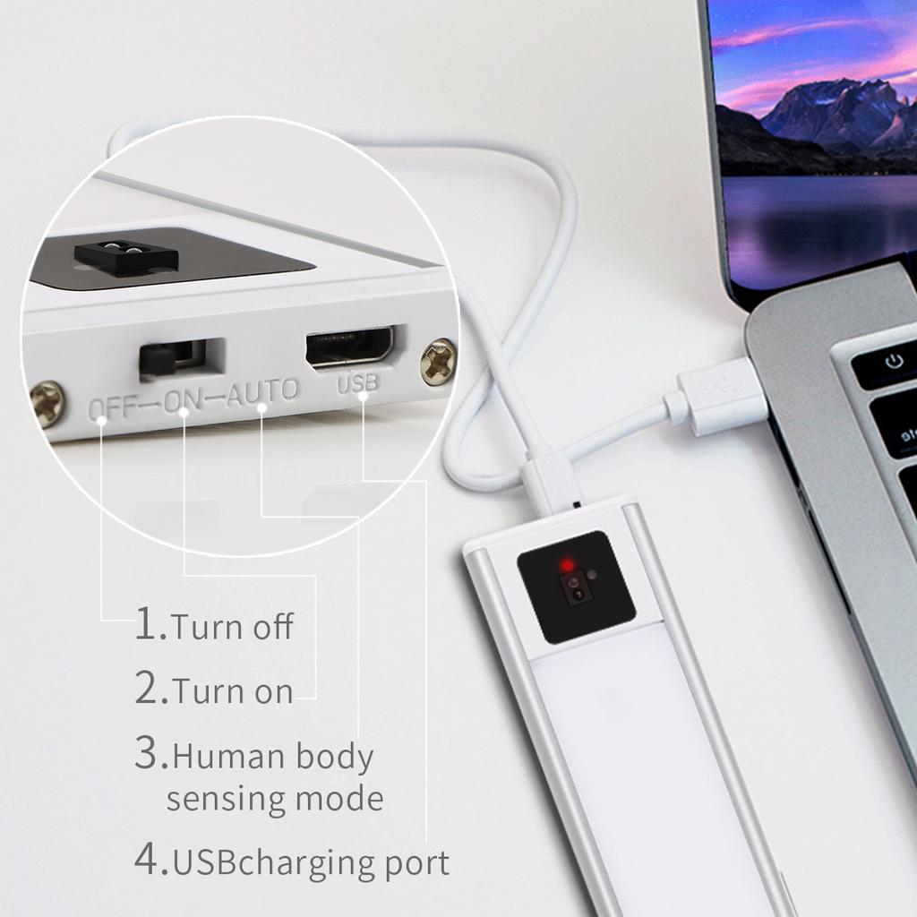 Portable USB 5V Rechargeable LED Bar Light Strip Hand Scan Motion Sensor Bedroom Aluminium Cabinet Staircase Camping Night Lamp