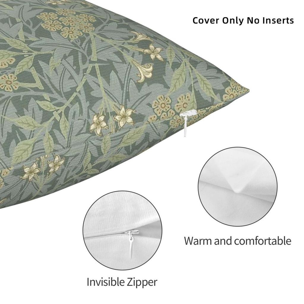 William Morris Jasmine Square Pillowcase Polyester Linen Velvet Printed Zip Decorative Pillow Case Car Cushion Cover