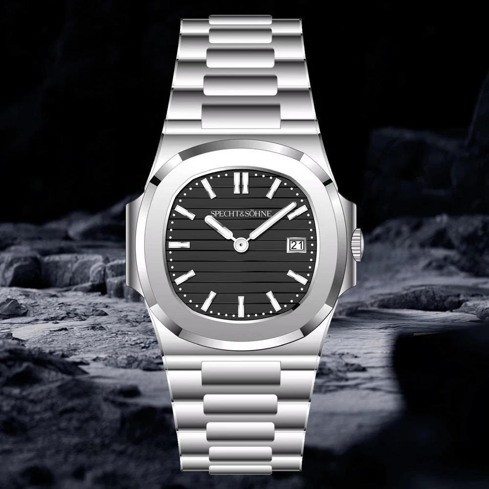 Specht & Söhne New Fashion Ultrathin Mens Watch 39MM Quartz Wristwatch Stainless Steel Waterproof Calendar 5711 Watches For Men