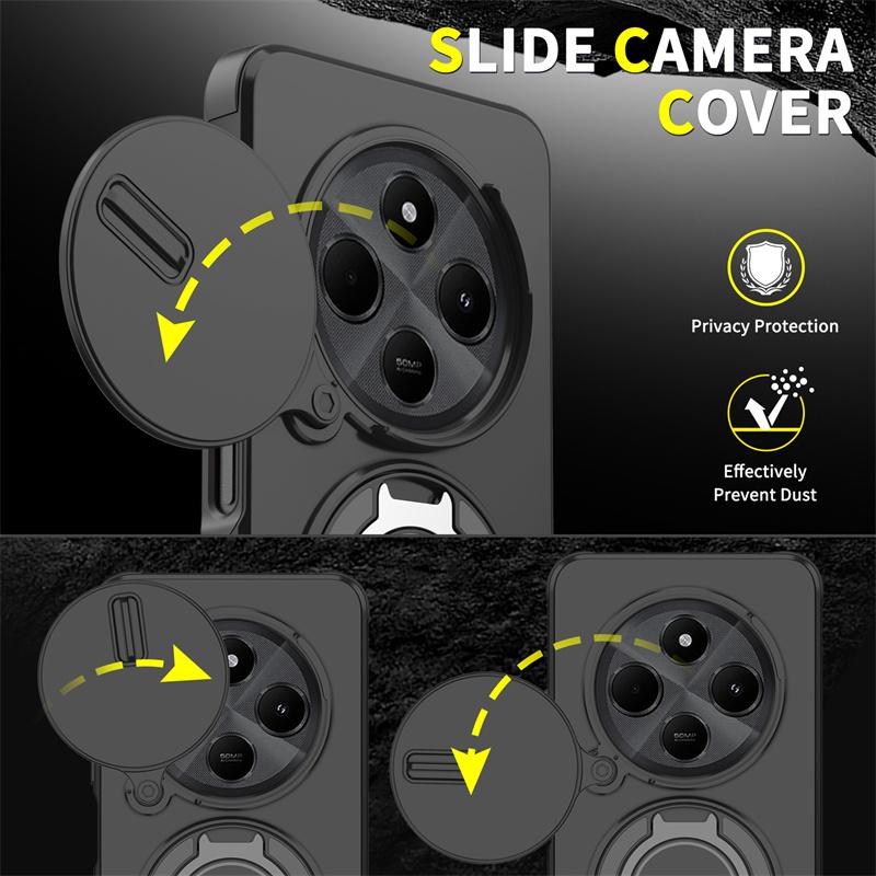 Capa For Xiaomi Poco C75 4G Case Armor Slide Lens Protector Cover For Poko Little C75 C 75 Pococ75 Car Magnetic Ring Stand Funda
